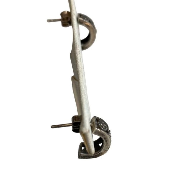 Sterling Silver Marcasite Half Hoop Earrings Posts Filigree Delicate Sparkly - Picture 6 of 9